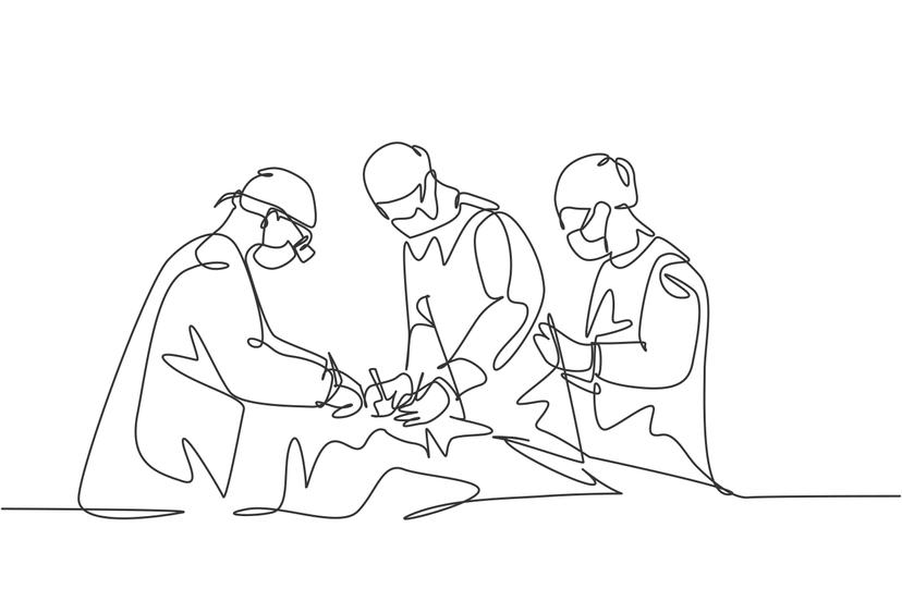 Die Illustration zeigt 3 Chirurgen am Operationstisch.
