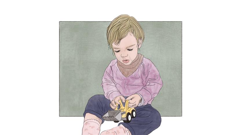 Die Illustration zeigt einen spielenden Jungen mit einem Bagger