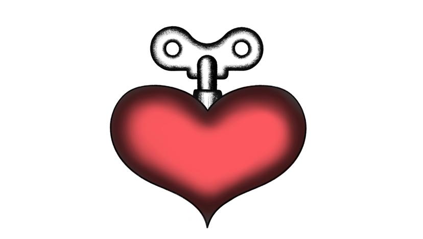 Die Illustration zeigt ein Herz mit einem Aufziehschlüssel das symbolisch darstellt, dass die Herzchirurgie mithilft das Herz am Laufen zu halten.