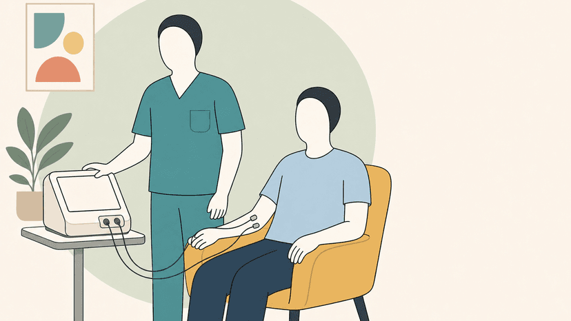 Medizinische Funktionsdiagnostik Illustration einer medizinischen Fachperson bei einer funktionsdiagnostischen Untersuchung mit einem Patienten