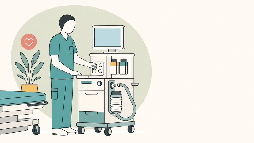 Anästhesietechnische Assistenz: Ausbildung und Arbeitsalltag Illustration einer anästhesietechnischen Assistenz an einem Narkosearbeitsplatz