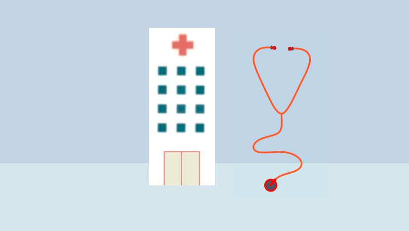 Medizinische Versorgungszentren (MVZ) haben sich seit ihrer Einführung fest im deutschen Gesundheitssystem etabliert und sind ein wichtiges Bindeglied zwischen ambulanter und stationärer Versorgung geworden. Die Illustration zeigt ein Medizinisches Versorgungszentrum mit einem Stethoskop als Symbol für ärztliche Versorgung.