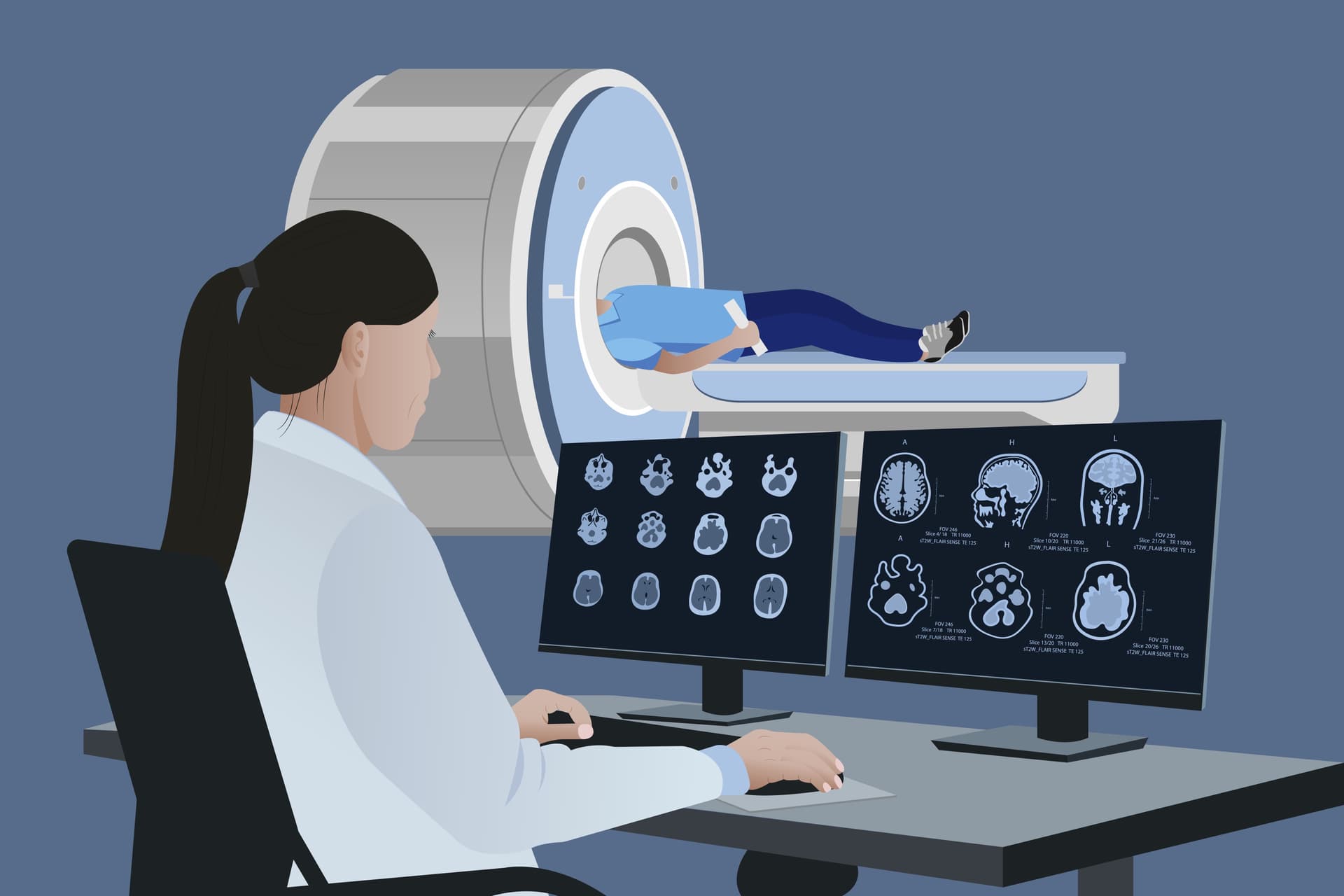 MRT-Diagnose Medizinisch-Technische Angestellte überwacht MRT.