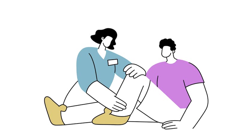 Orthopäde und Orthopädin sind Facharztbezeichnungen für Ärzte und Ärztinnen, die auf die Diagnose, Behandlung und Prävention von Erkrankungen des Bewegungsapparates spezialisiert sind. Die Illustration zeigt eine Orthopädin, die sich um die einen Patienten mit Kniebeschwerden kümmert.