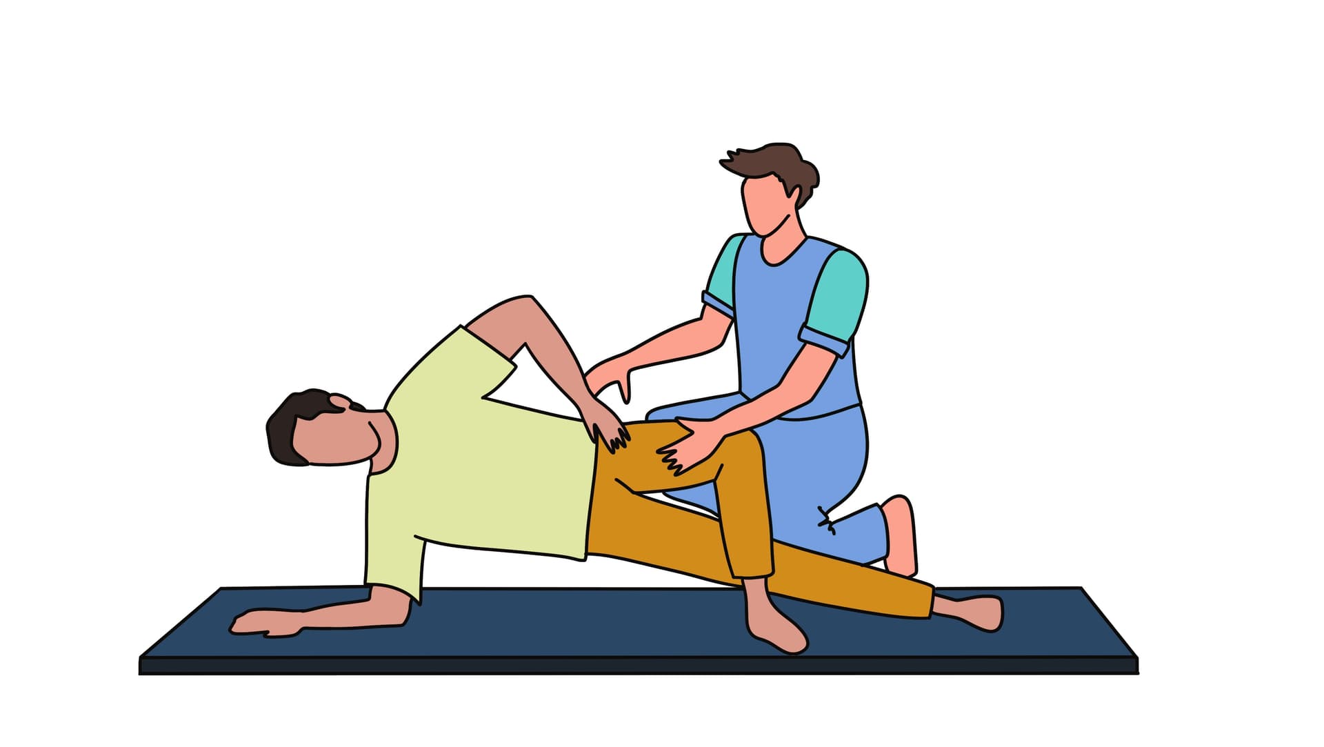 Die Anschlussheilbehandlung (AHB) ist eine Form der medizinischen Rehabilitation, die speziell darauf ausgerichtet ist, Patienten nach einem akuten Krankenhausaufenthalt oder einer Operation eine nahtlose Weiterführung der Behandlung zu ermöglichen. Die Illustration zeigt eine Reha-Maßnahme mit einem Reha-Mediziner.
