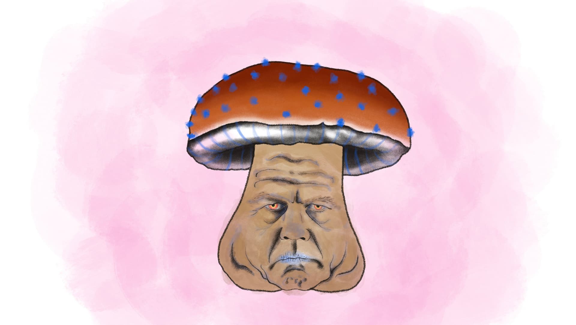 Candida auris: Gefährlicher Pilz auf dem Vormarsch Das Bild zeigt illustrativ einen Pilz mit grimmigem Gesicht.
