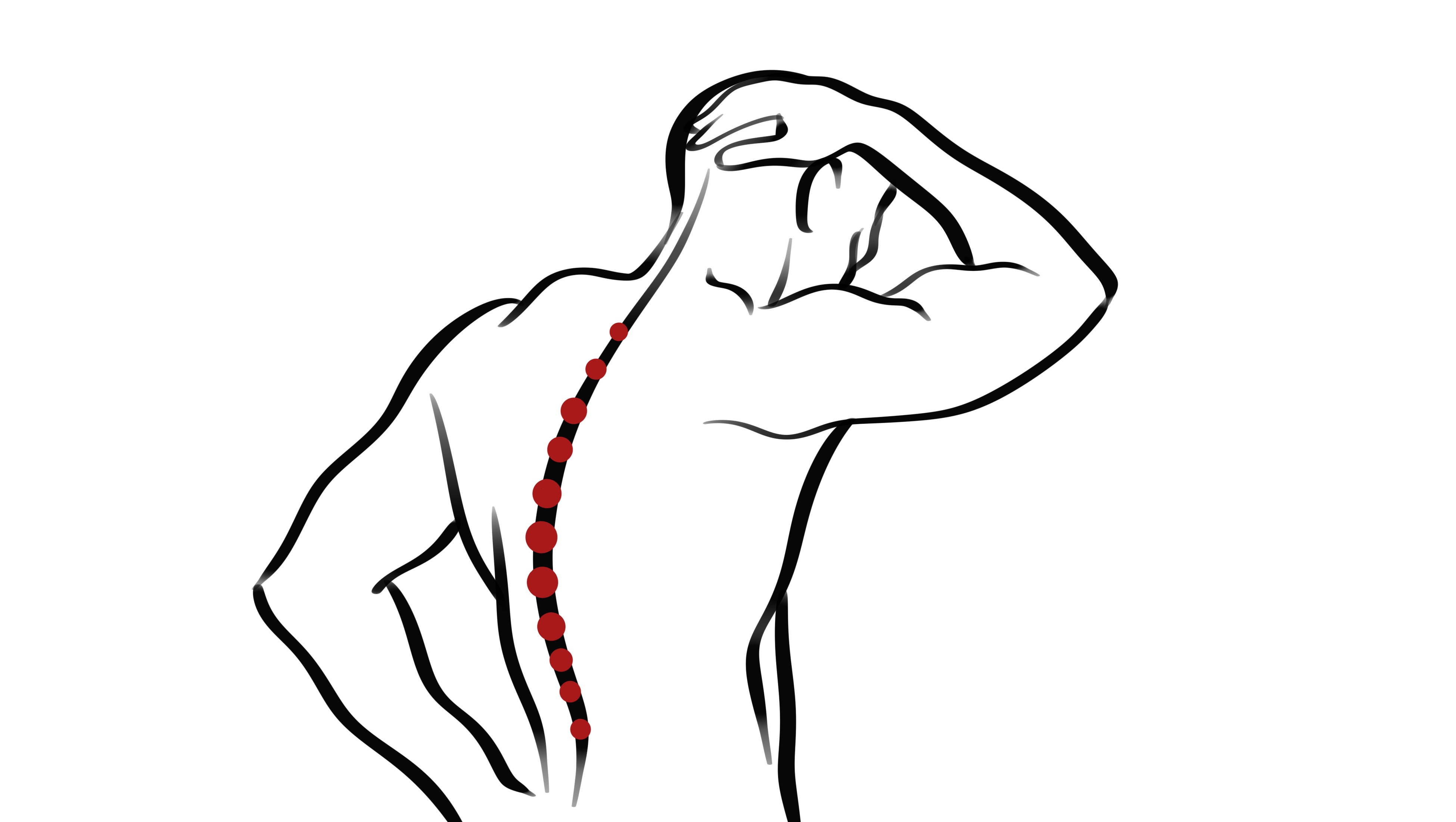 In der stationären Medizin, schwerpunktmässig in Fach- und Rehabilitationskliniken, sind die Berufschancen für Fachärzte der Physikalischen und Rehabilitativen Medizin sehr gut. Die Illustration zeigt den Rücken eines Mannes, der offensichtlich Probleme an der Wirbelsäule hat.