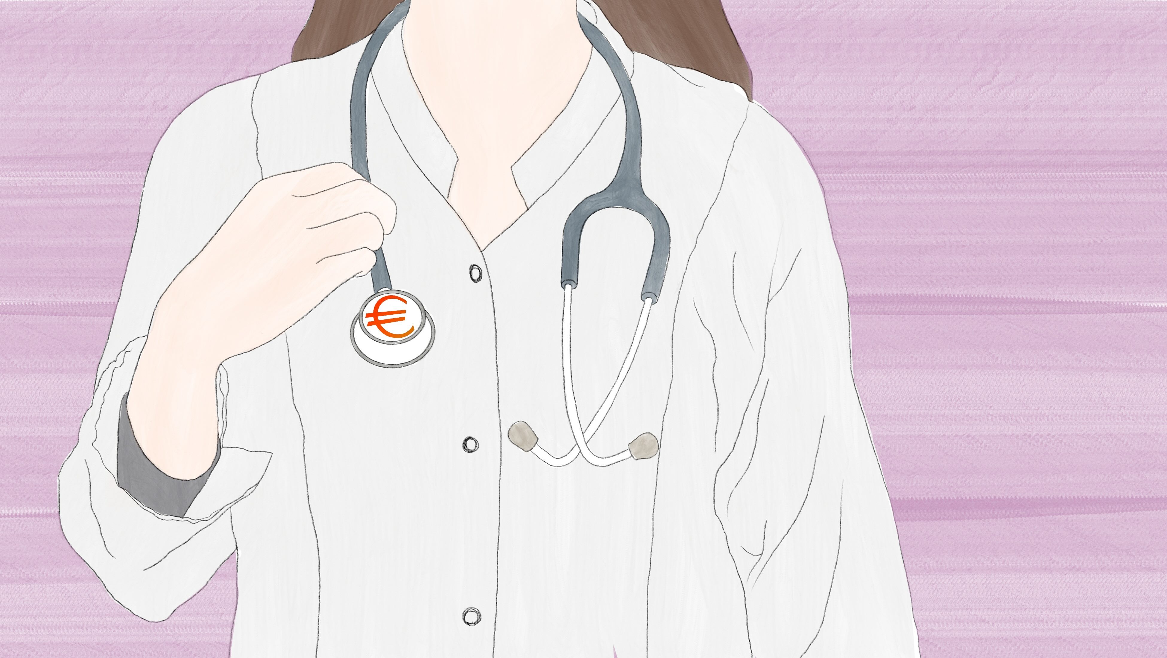 Die Illustration zeigt eine Fachärztin mit einem Stethoskop.