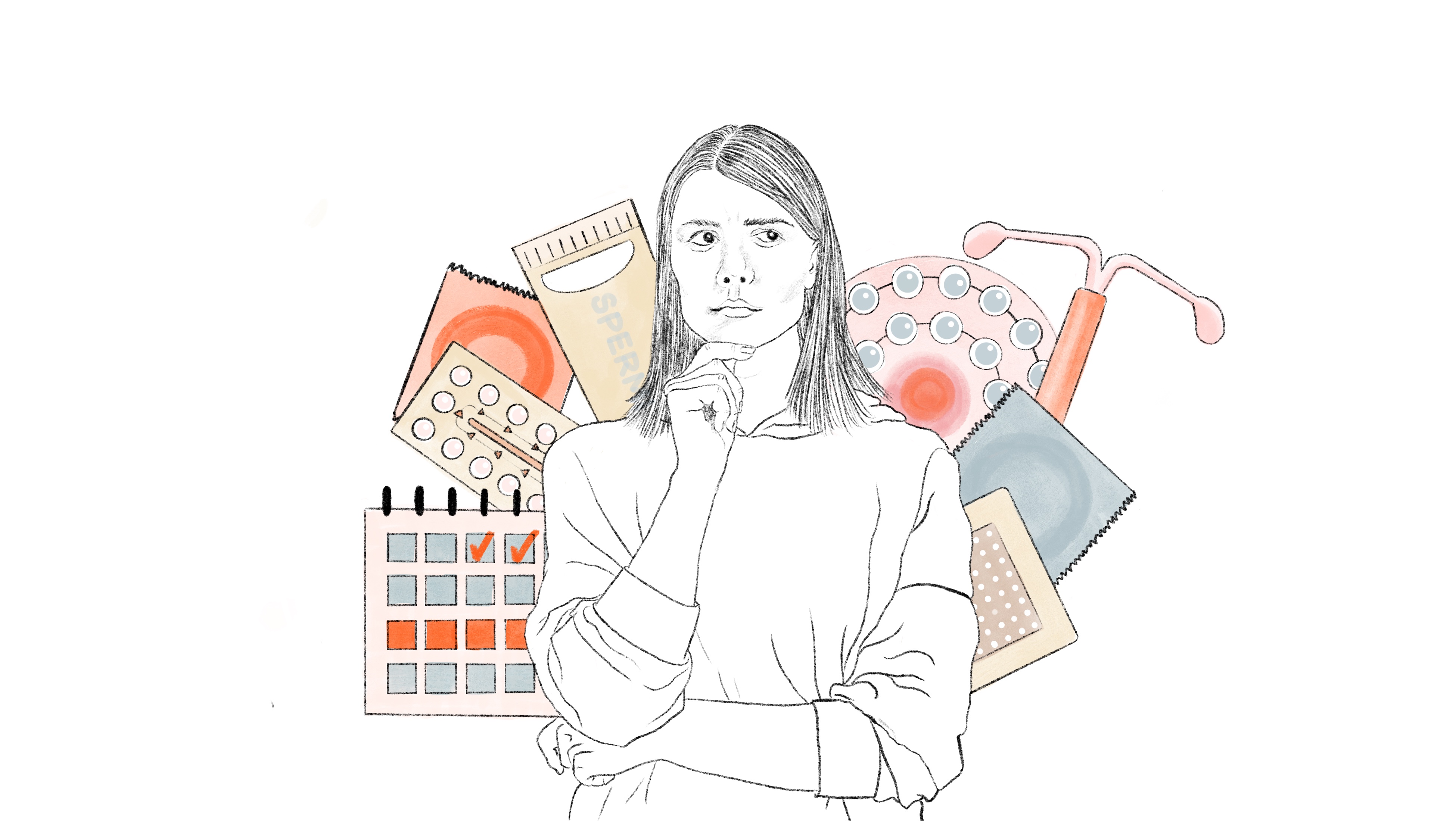 Einblicke in die Ärztliche Zusatzweiterbildung Sexualmedizin Illustration mit einer Frau und Fragen zur Verhütung